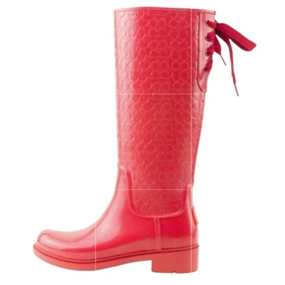 COACH Signature Logo Lace-Up Rain Boots - Picture 2 of 14